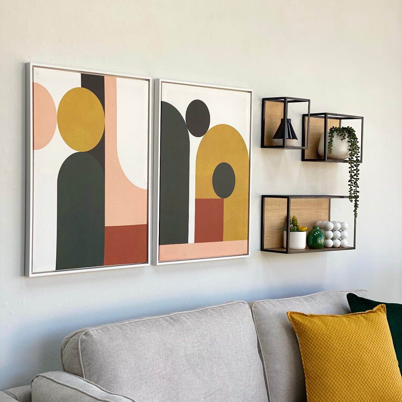 Rattan Back Wooden Shelves Set of 3