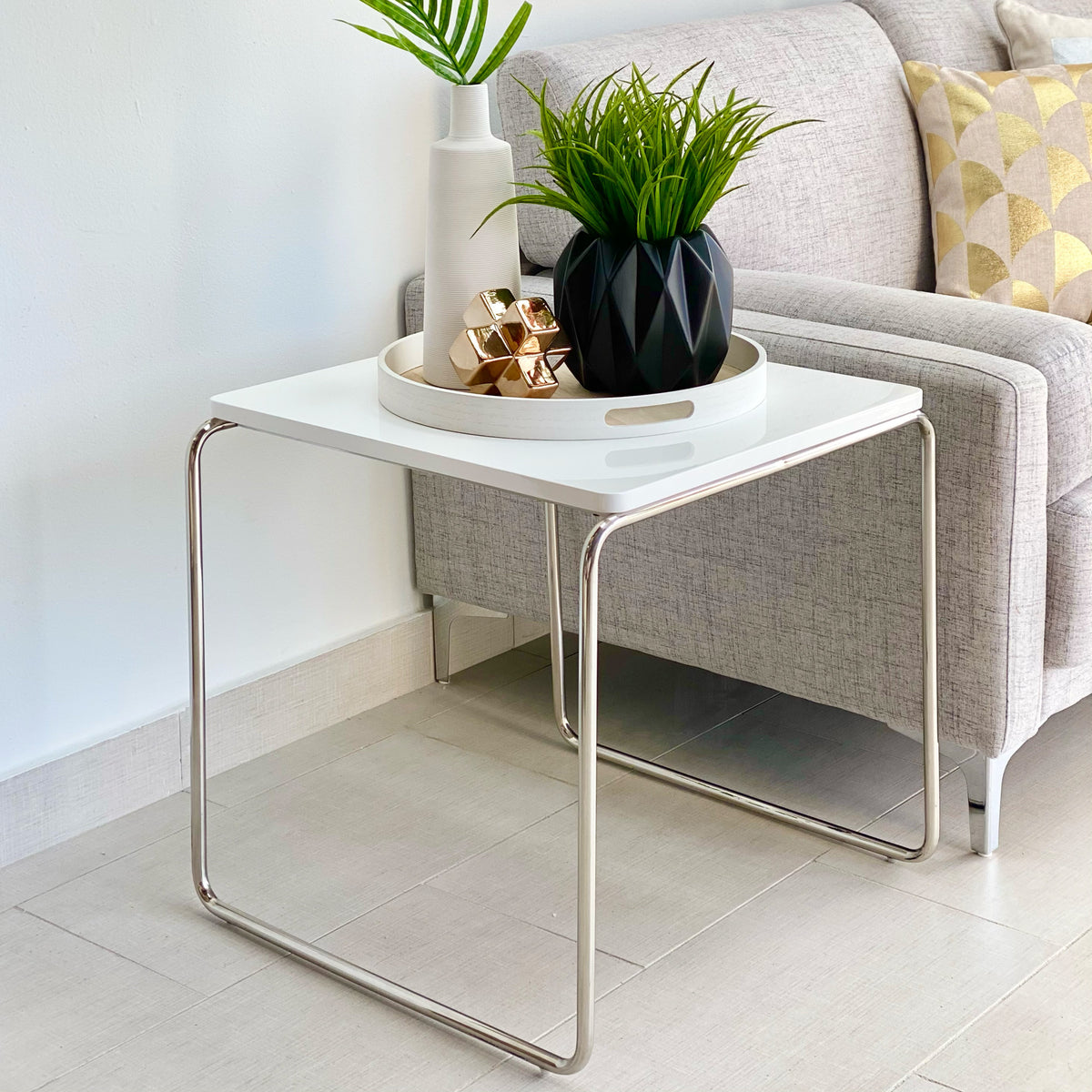 Square White Wooden End Table