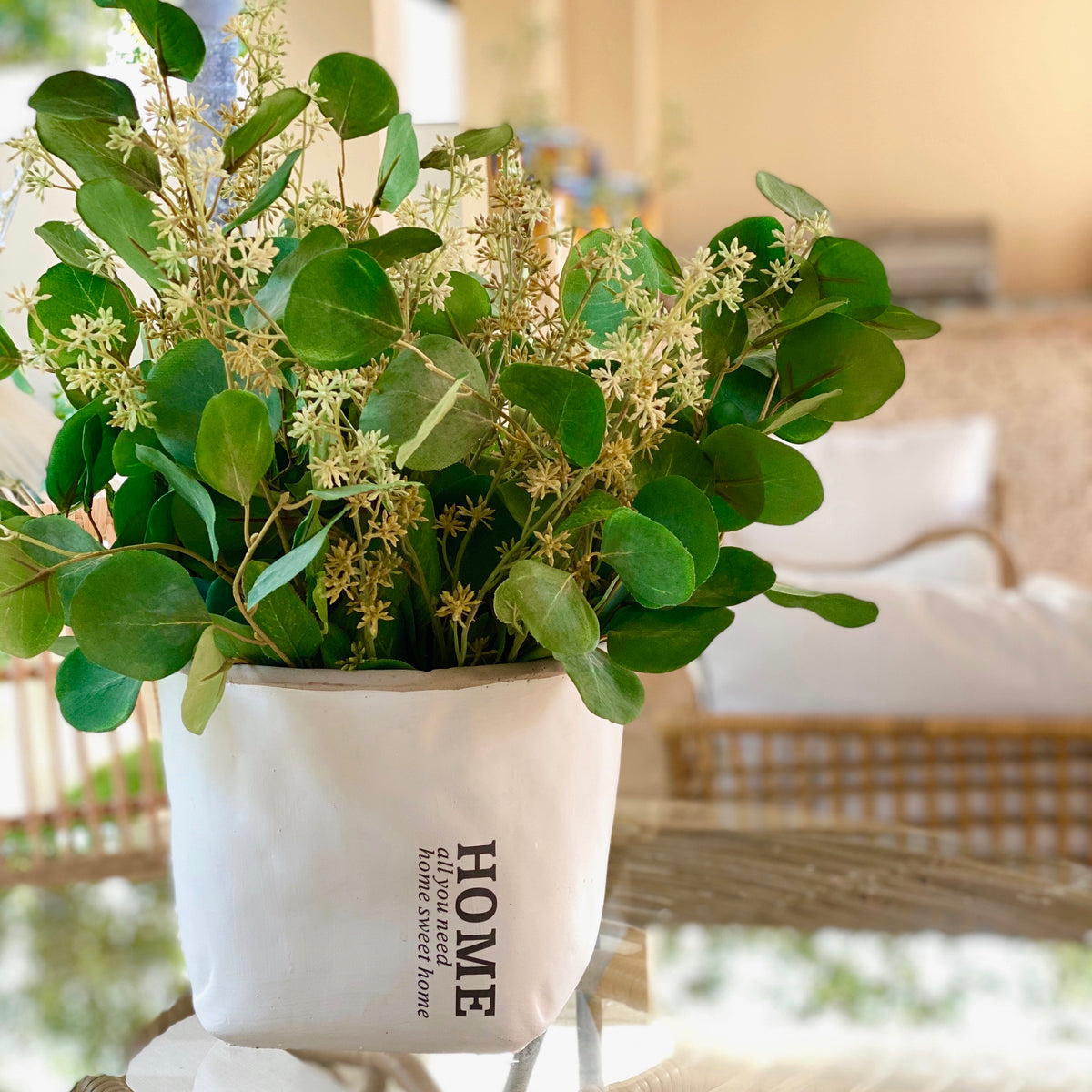 Concreten Low Round Pot With "HOME" Label