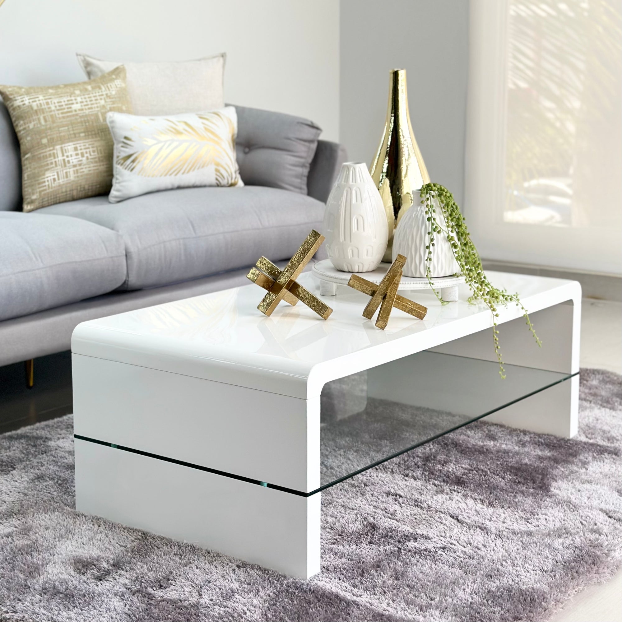 Bennet Coffee Table White With Glass Shelf
