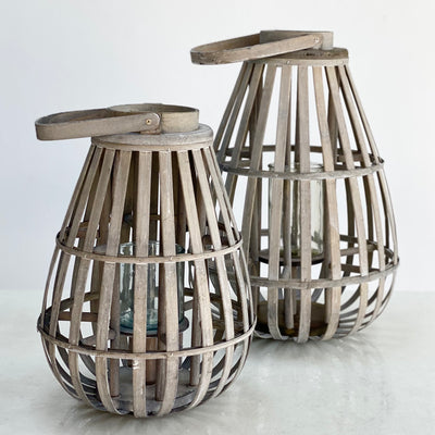 Gray Bamboo Round Bellied Lantern Small