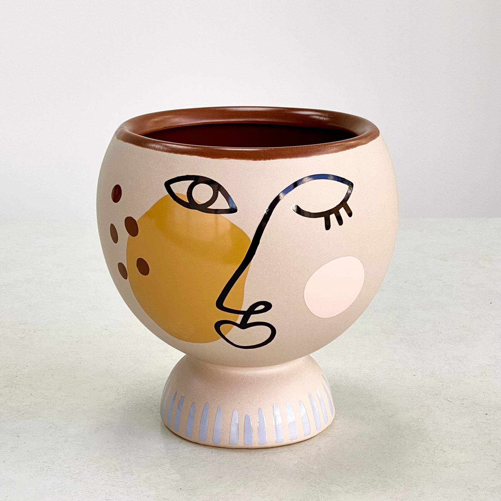 Woman Color Face Bellied Round Ceramic Vase
