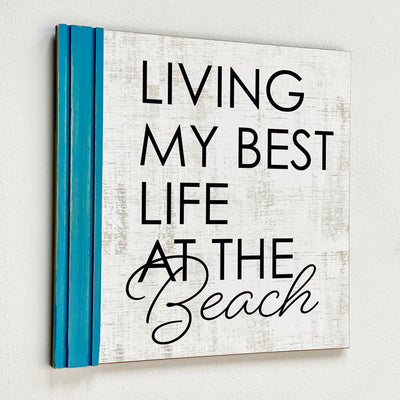 "Living My Best Life At The Beach" Wood Square Wall Art