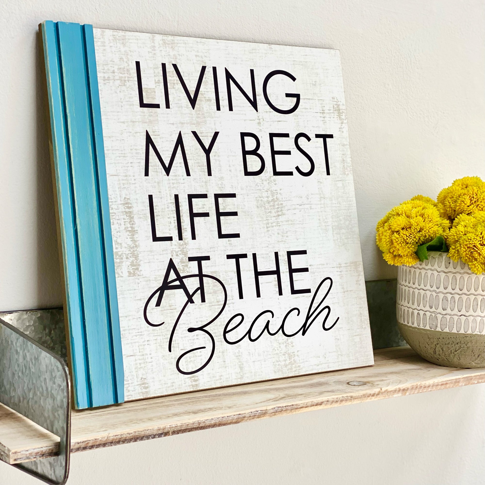 "Living My Best Life At The Beach" Wood Square Wall Art