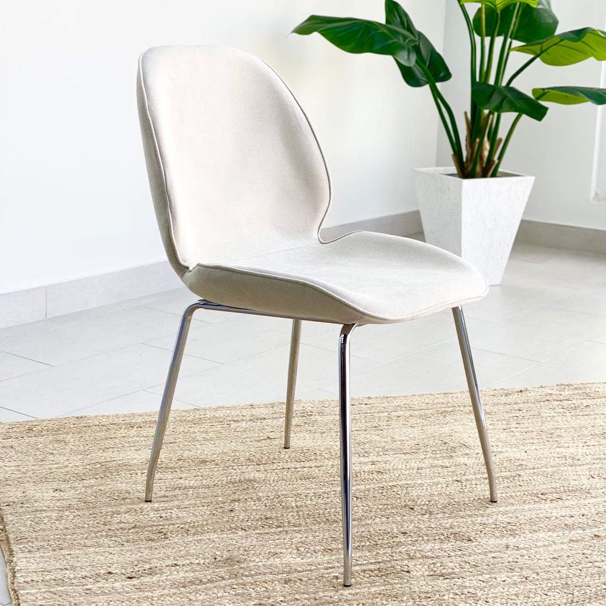 Classic Ivory Fabric Chair Silver Legs