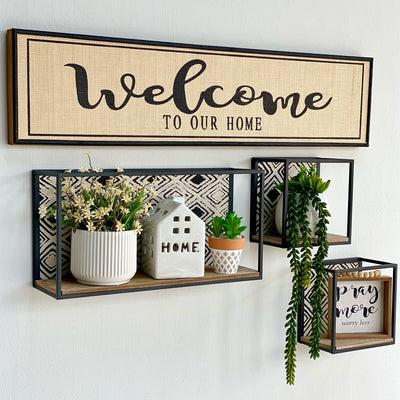 "Welcome" Wooden Rectangle Wall Art