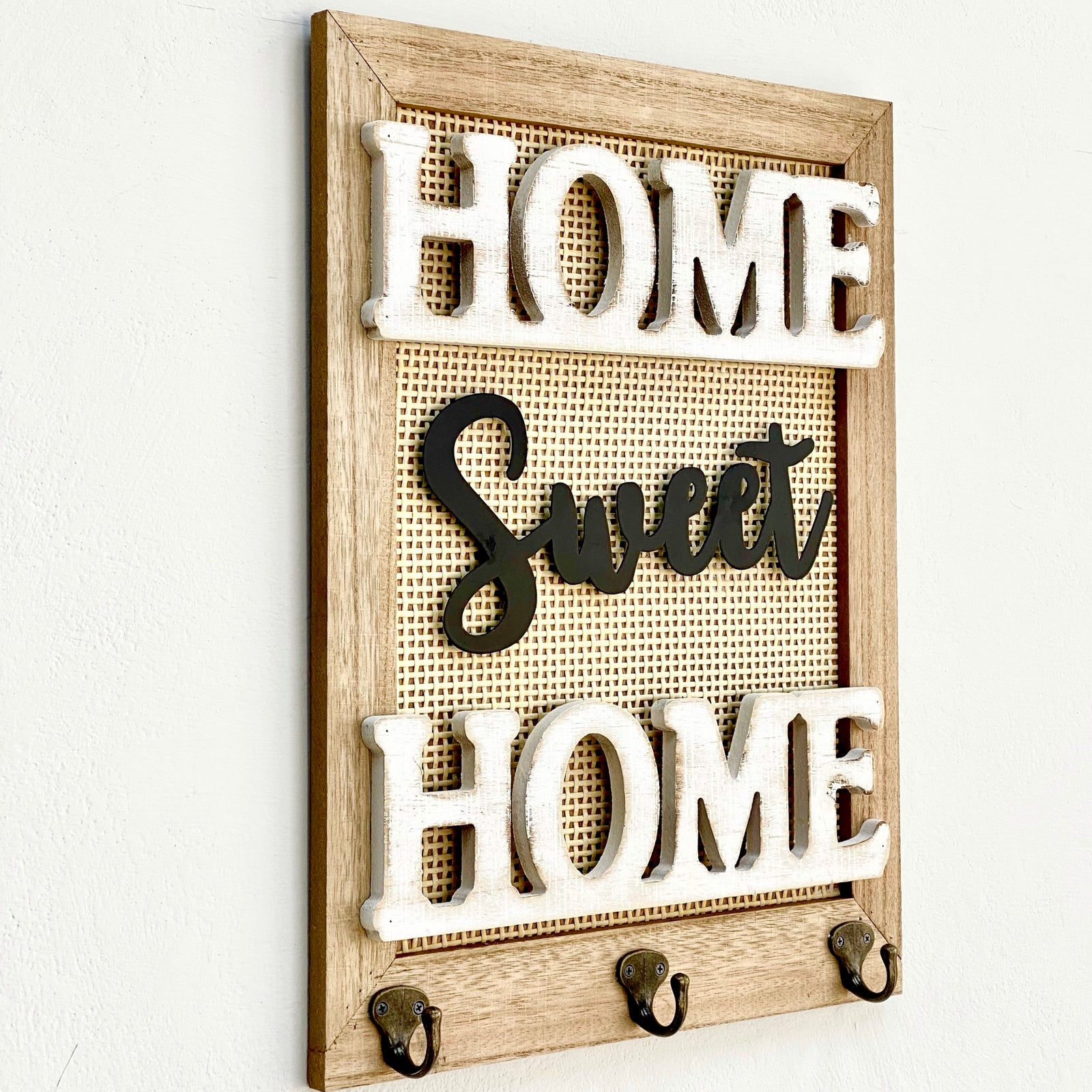 Home Sweet Home Rattan Key Holder Wall Art