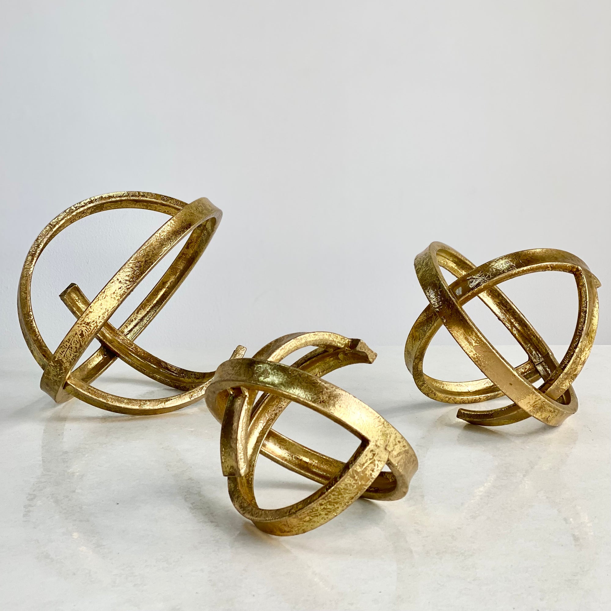 Atom Metal Round Abstract Gold Sculpture Set of Three
