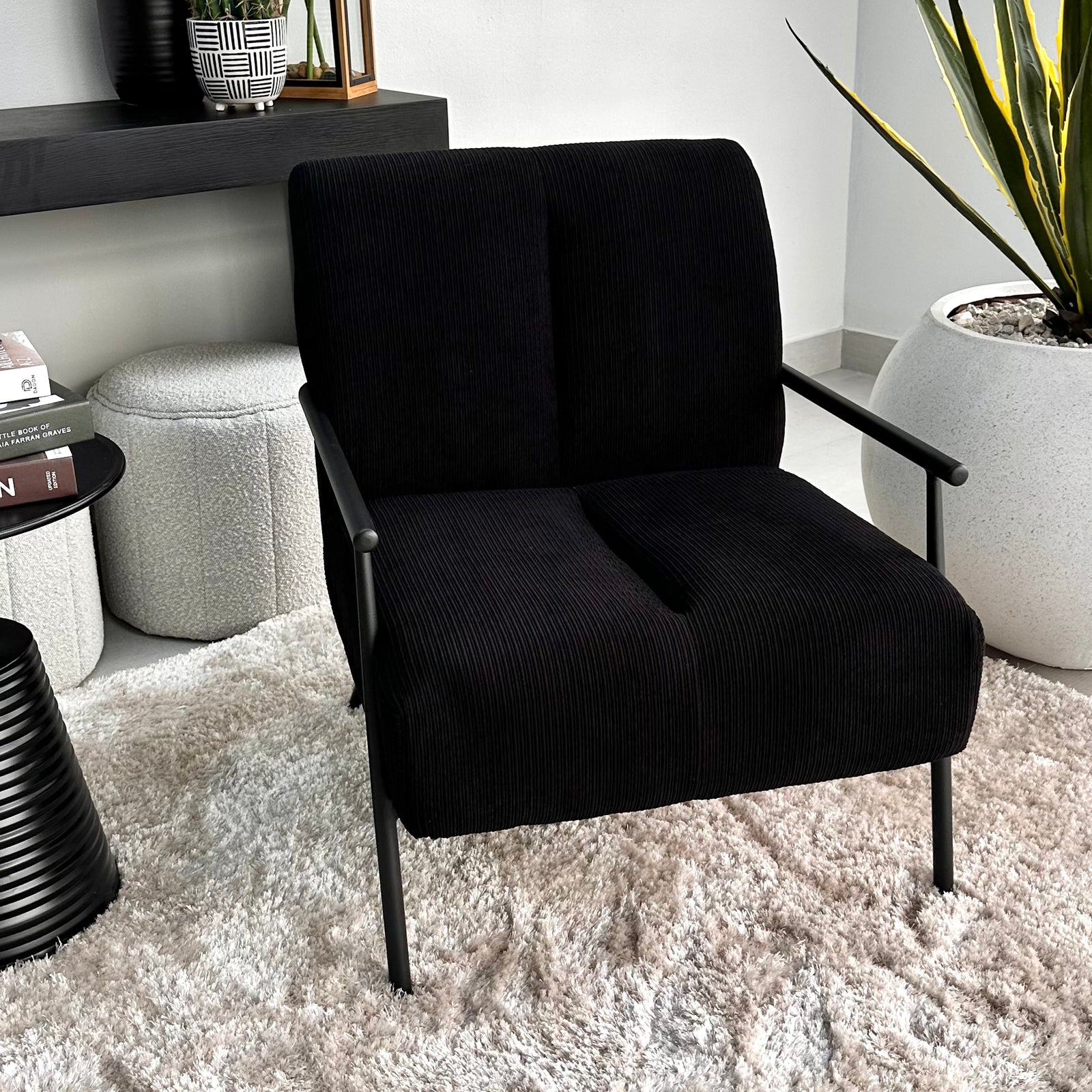 Moderna Lounge Chair Black Corduroy Fabric