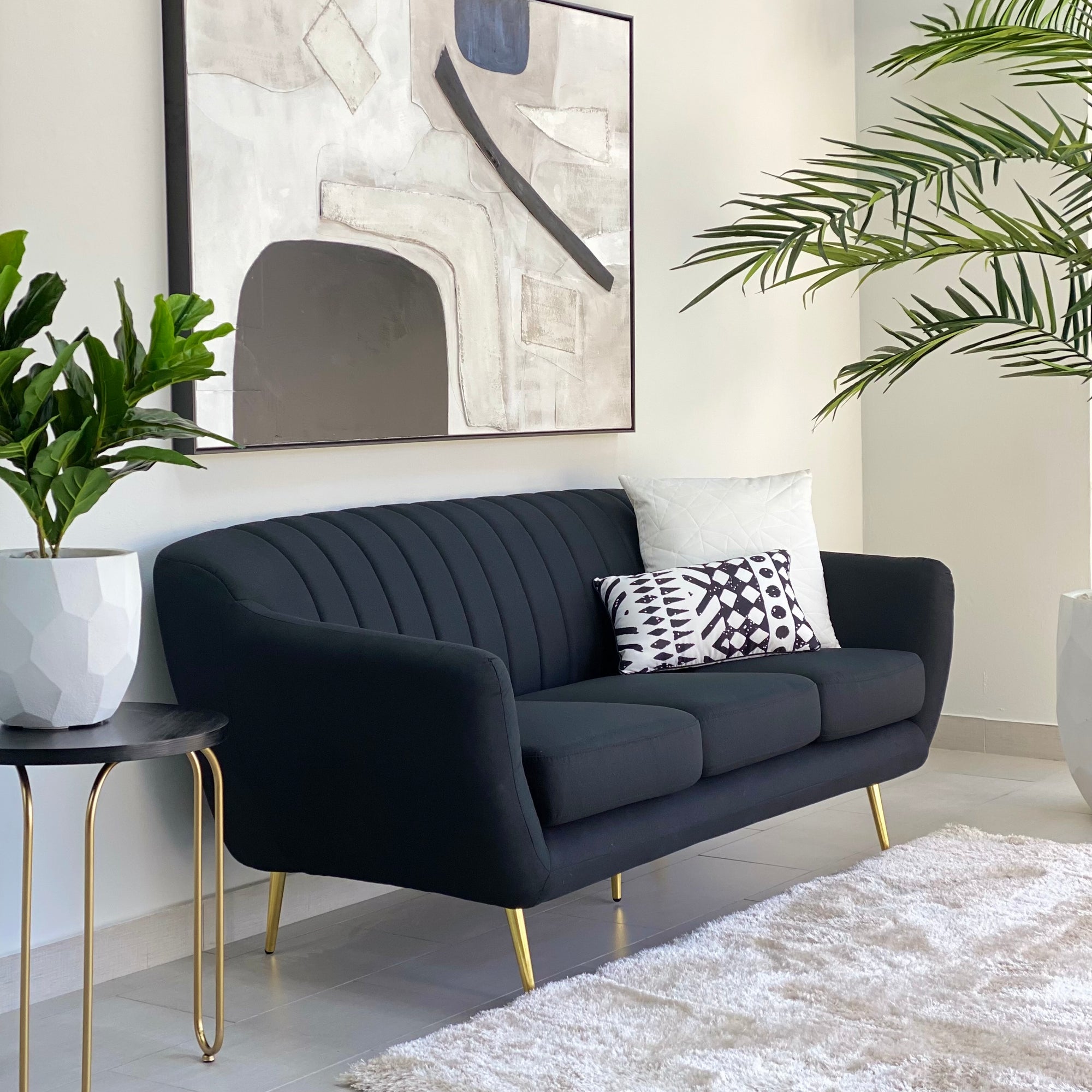 Harvest Black Sofa Golden Legs