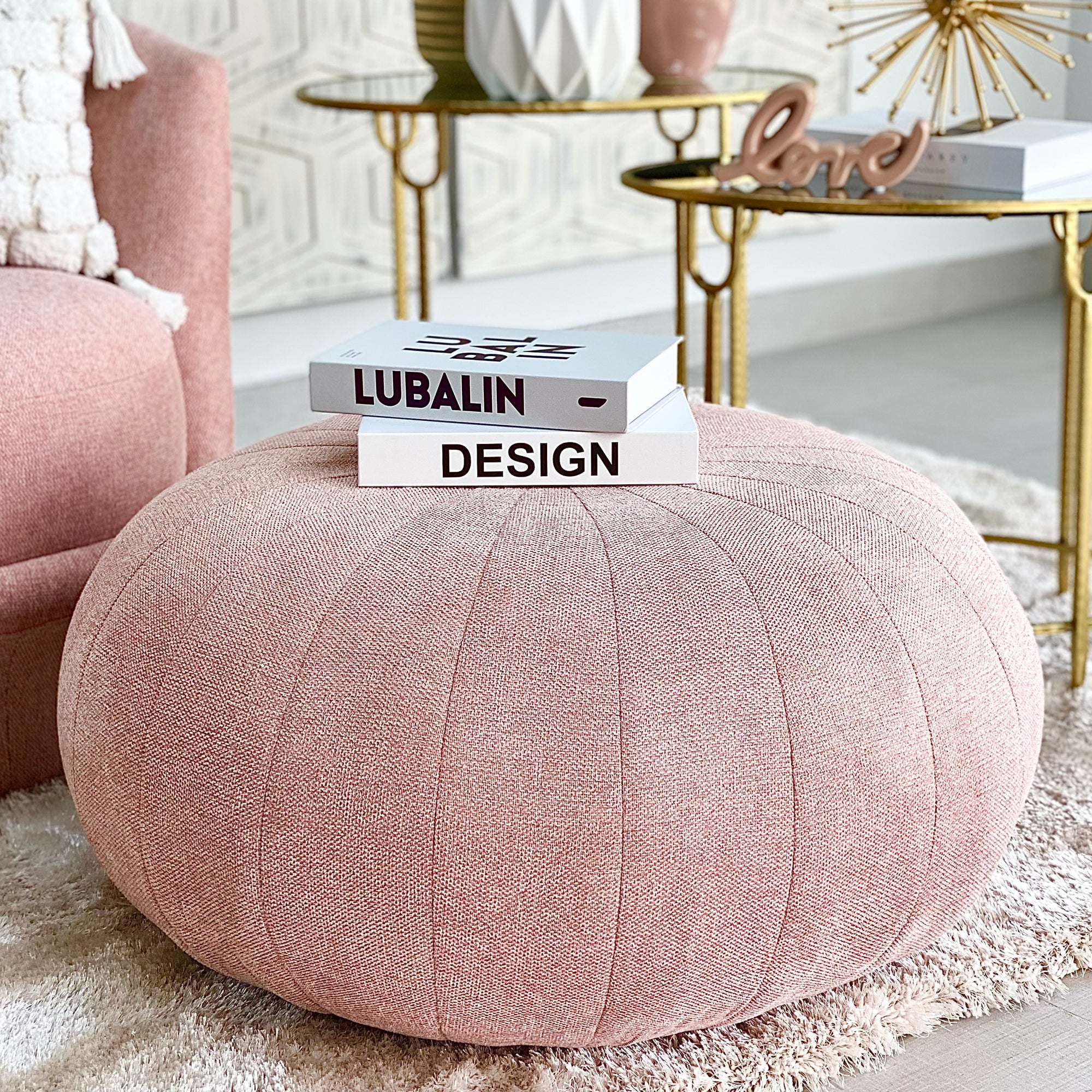 Wide Round Big Pouf Pink Ottoman