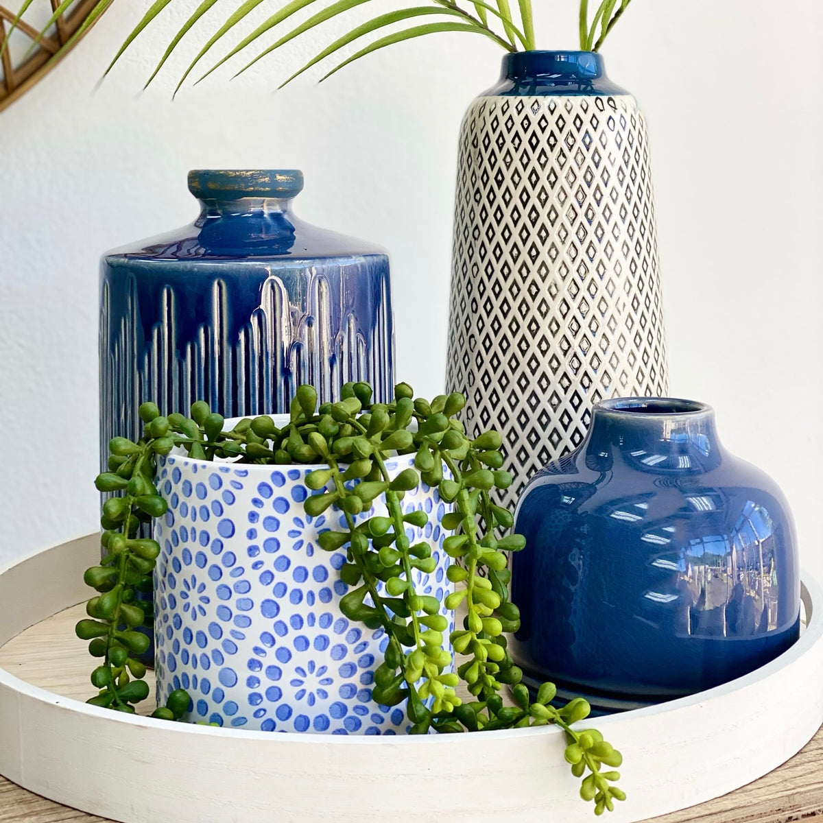 Ceramic Blue Floral Pattern Round Pot