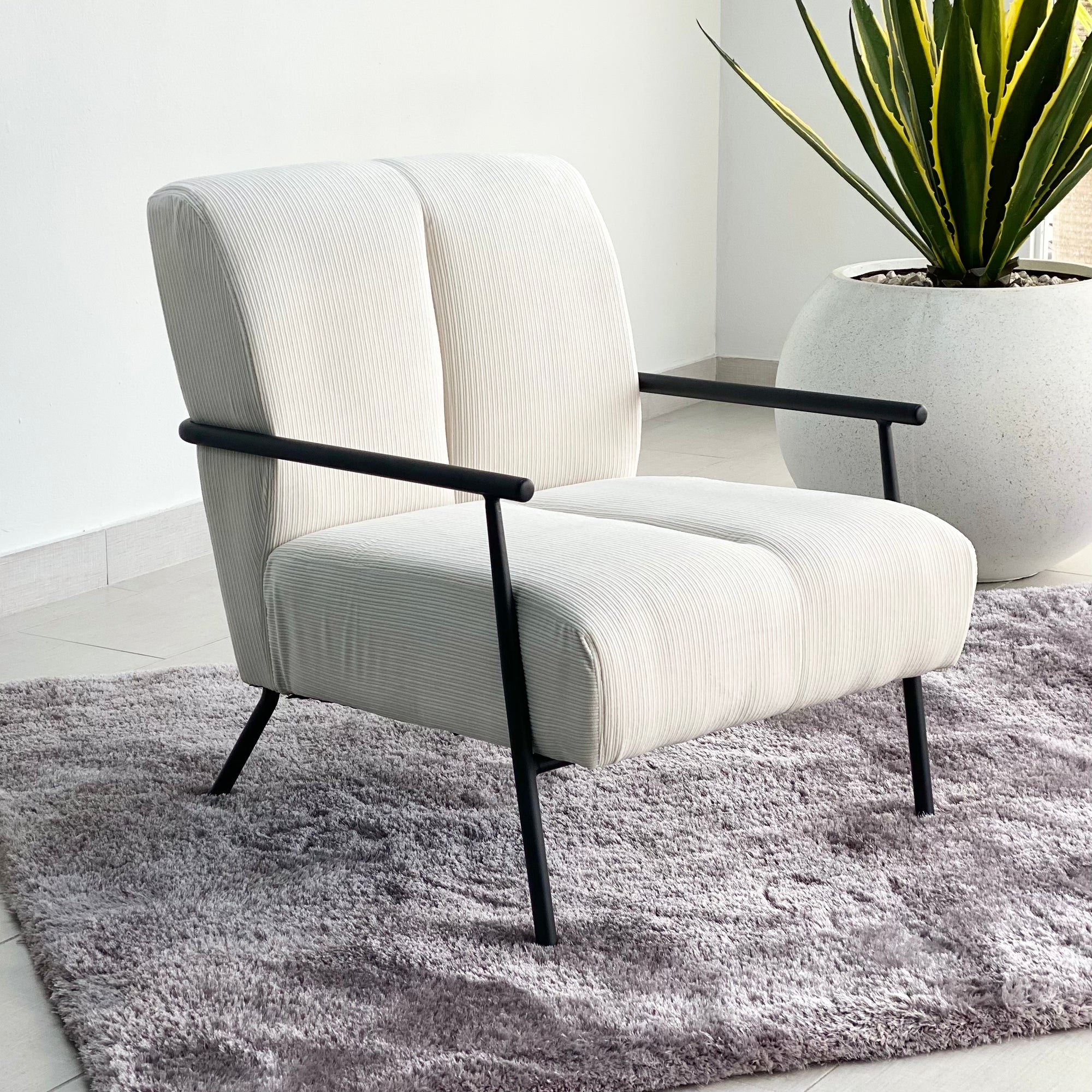 Moderna Lounge Chair Bone White Corduroy Fabric