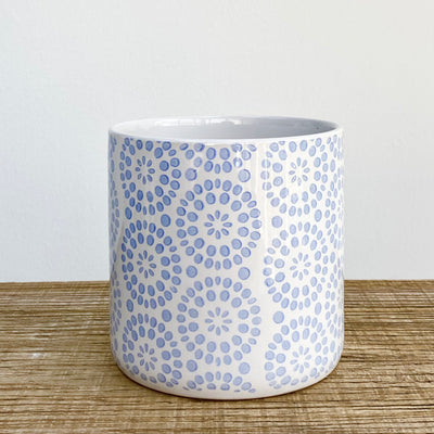Ceramic Blue Floral Pattern Round Pot