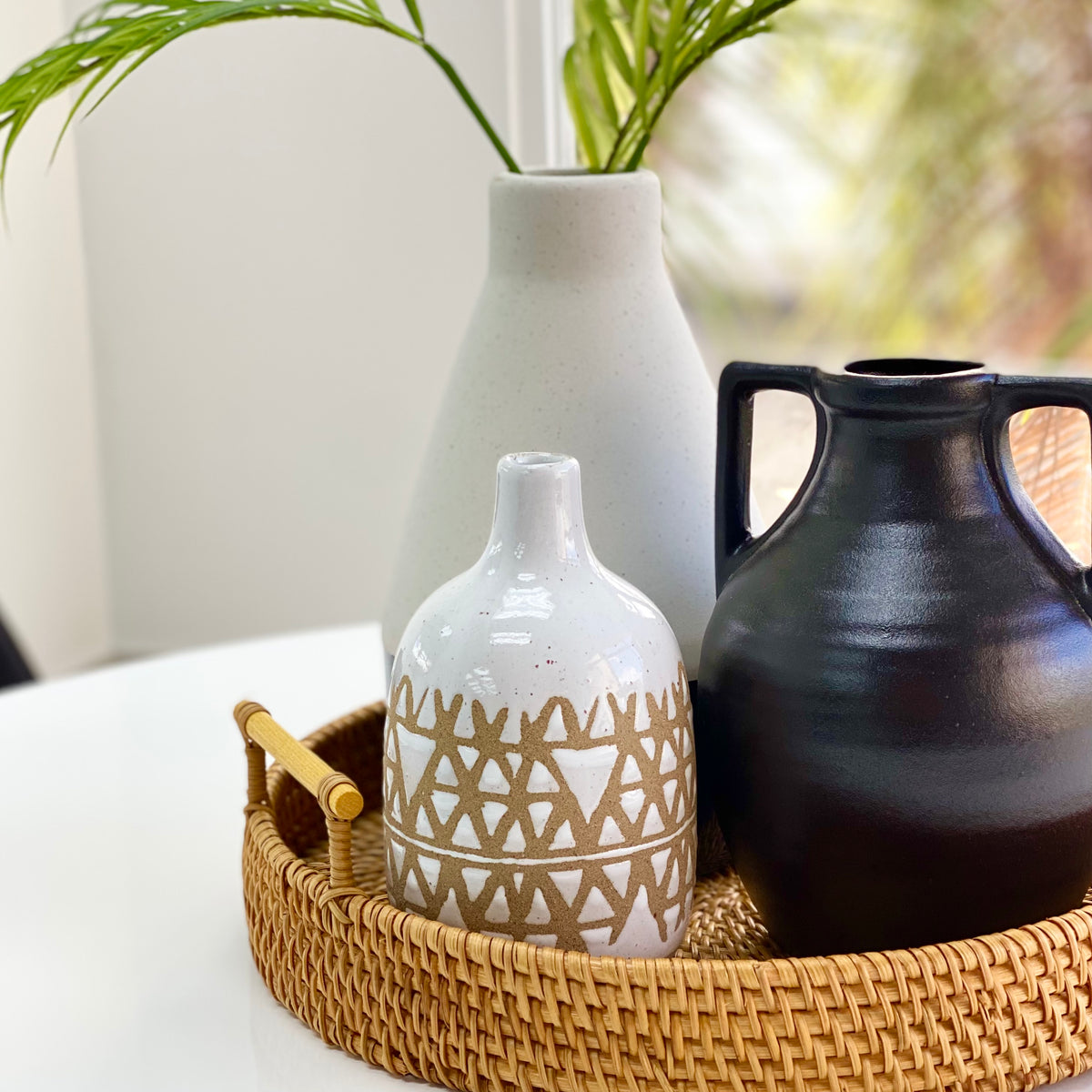 Ceramic White Vase with Ethnic Design