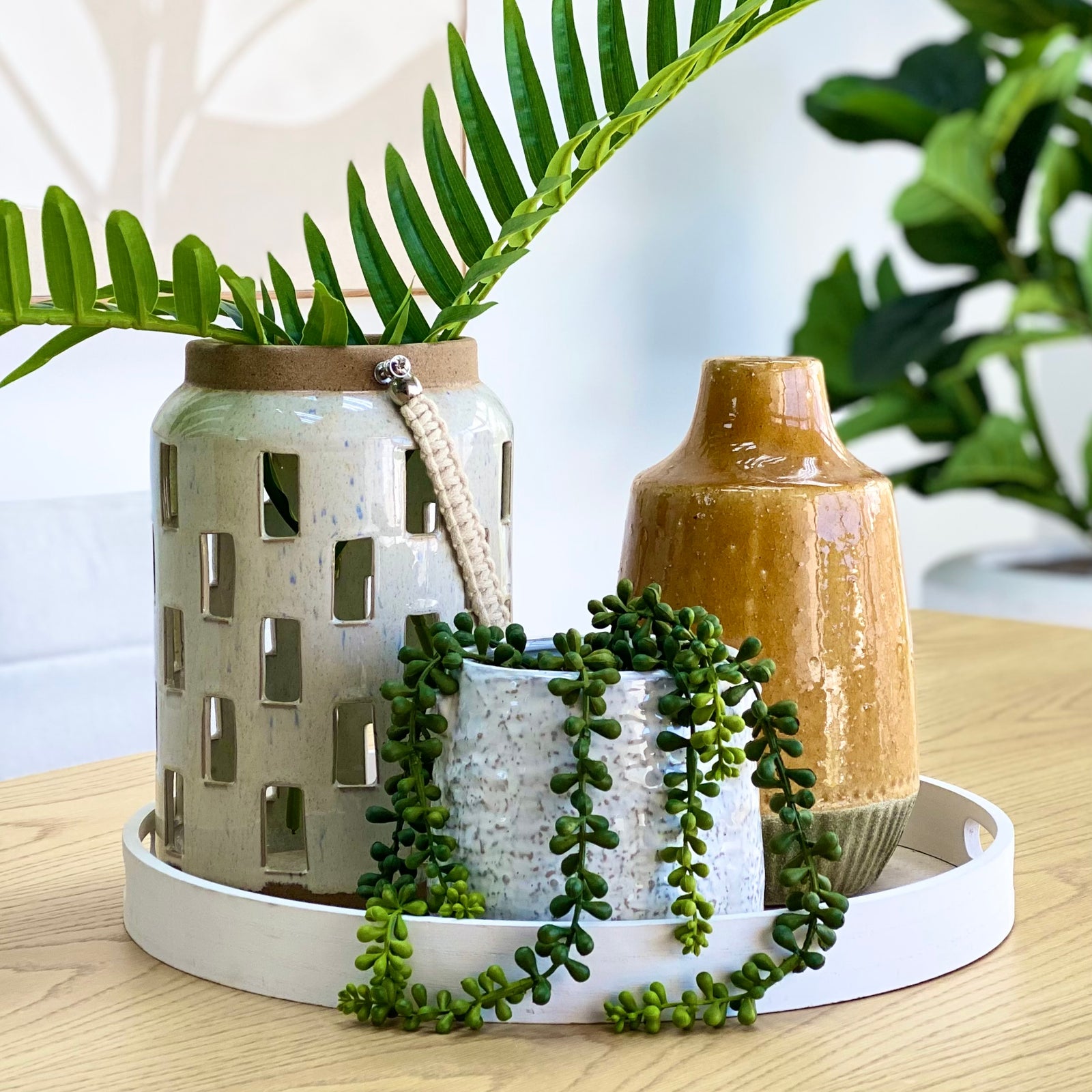 Round Ivory Ceramic Lantern