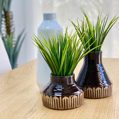 Large Ceramic Round Black Tribal Vase