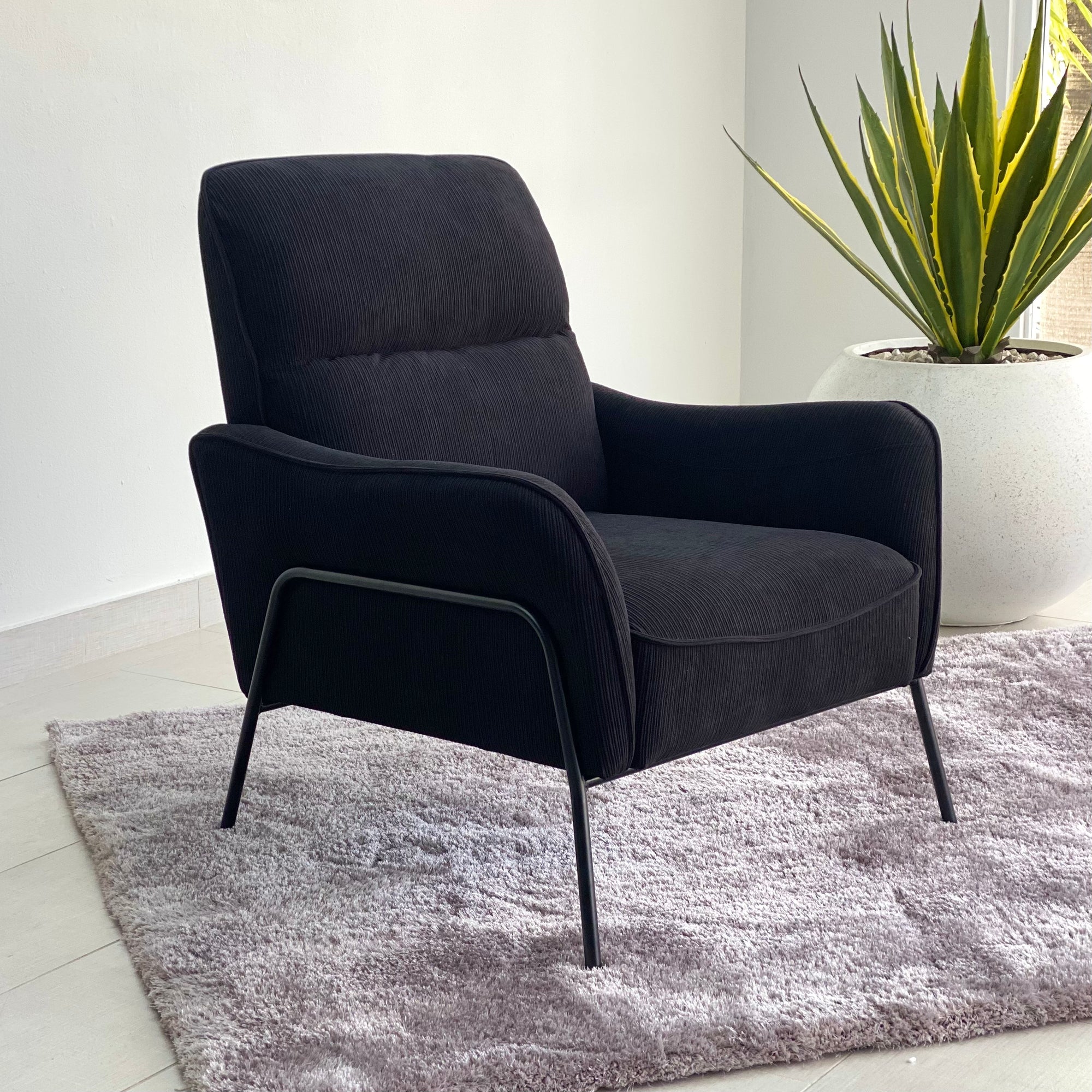Lofty Chair Black Corduroy Fabric