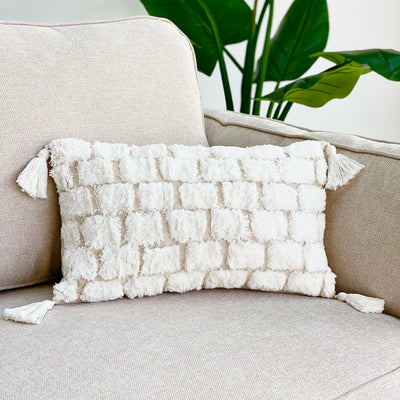 Textured Terry White Long Pillow
