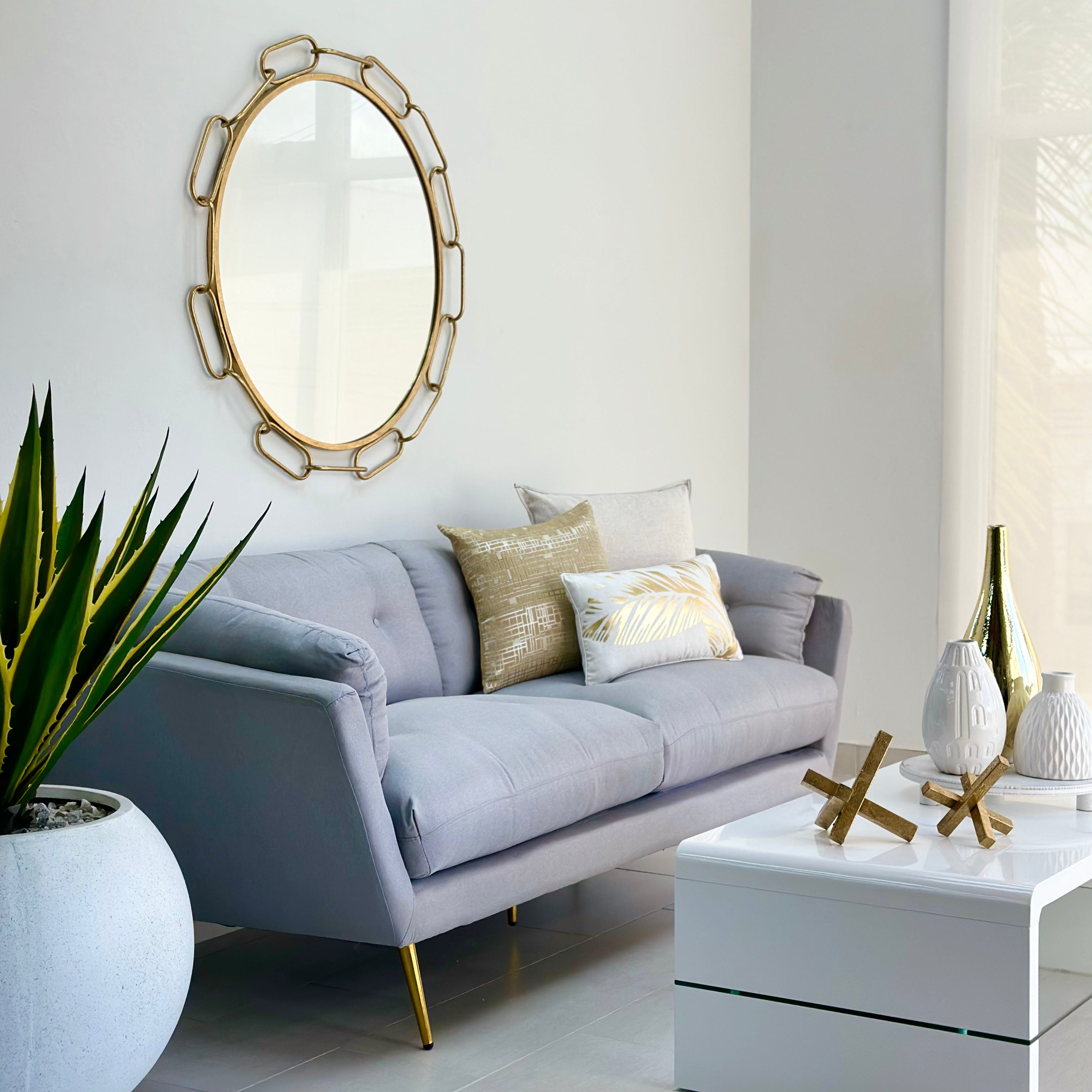 Luxe Round Gold Chain Link Wall Mirror Decora Home