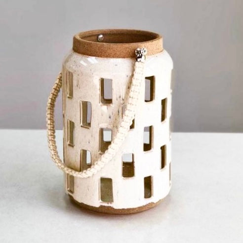 Round Ivory Ceramic Lantern