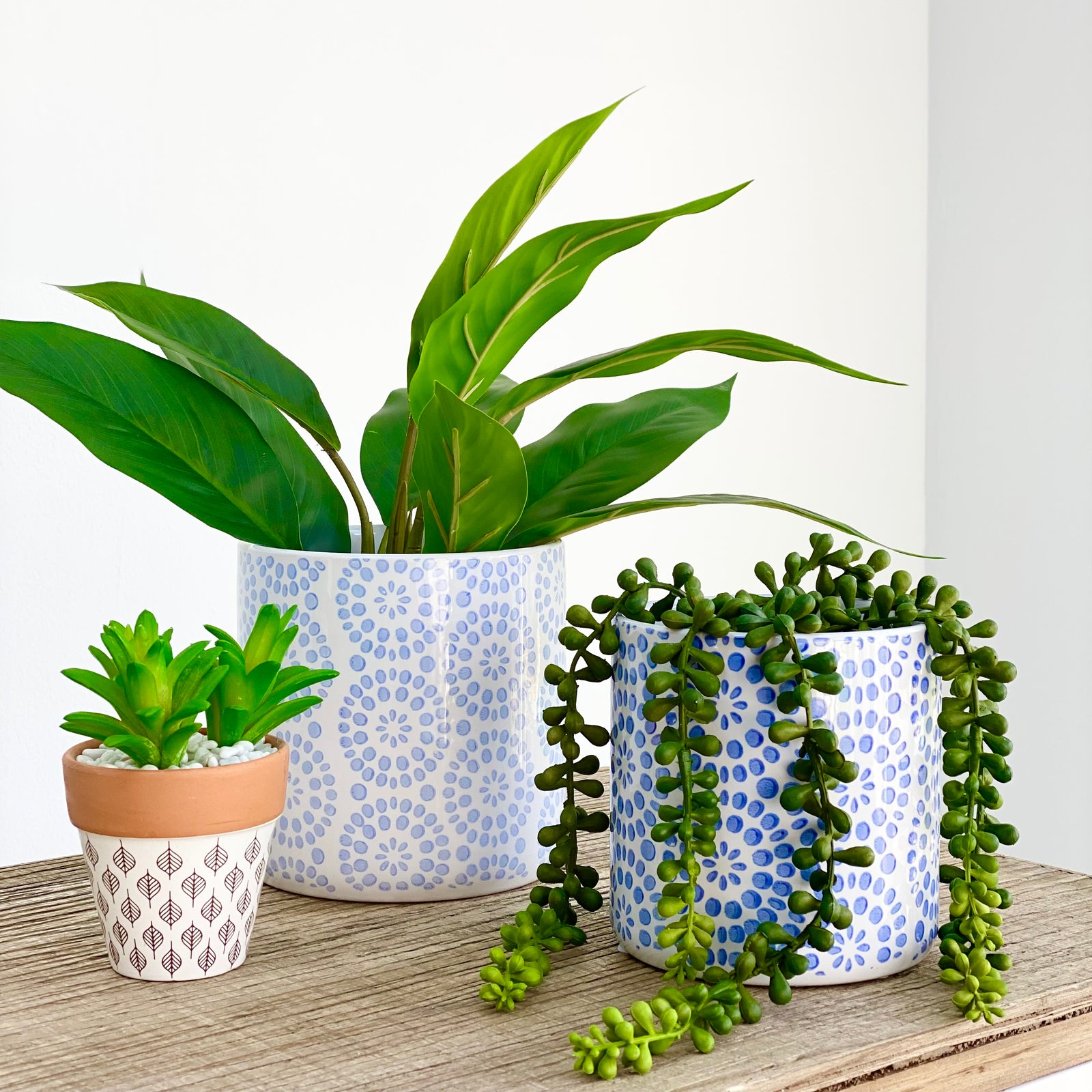 Ceramic Blue Floral Pattern Round Pot