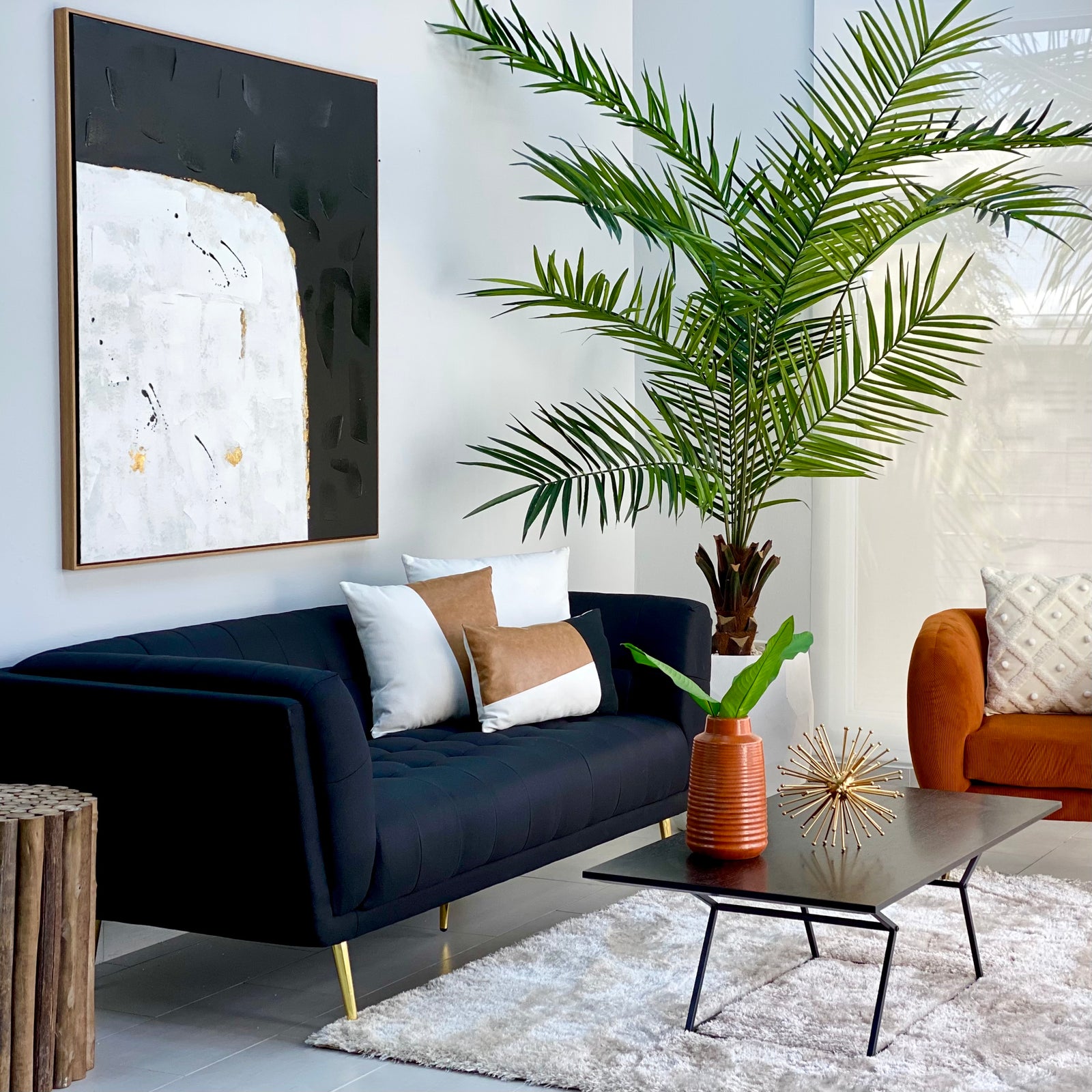 Abstract Half Black and White Oil Framed Hand Painted Wall Art