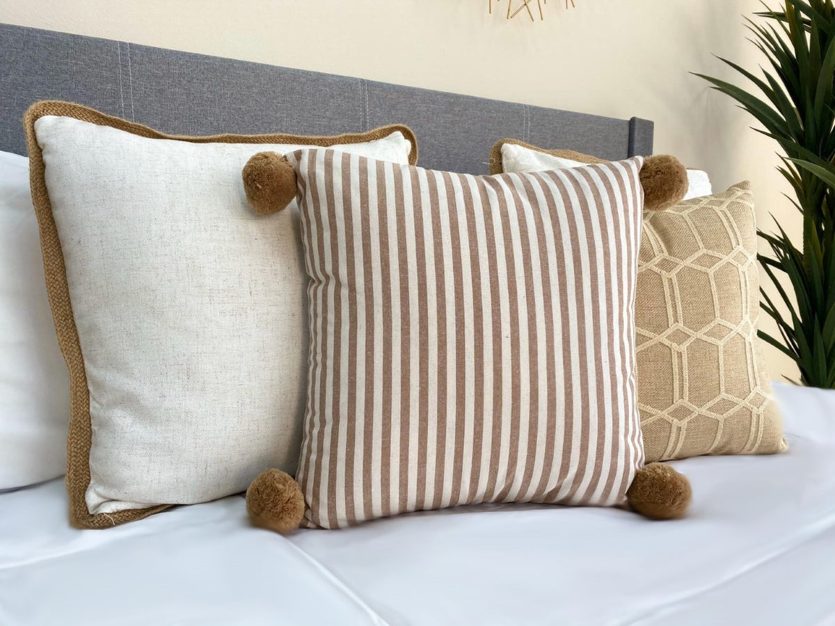 Pom Pom Ivory & Brown Stripes Pillow
