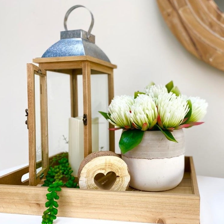 Small Ocre Wooden & Metallic Lantern