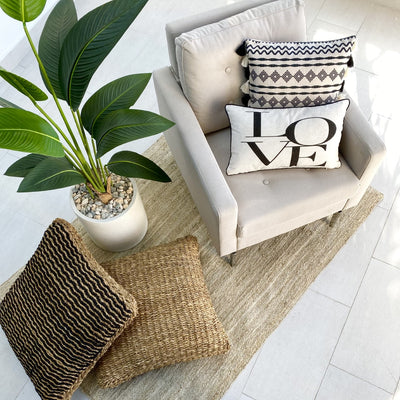 Sea Grass and Coconut Black Natural Two Sides Capsule Pouf