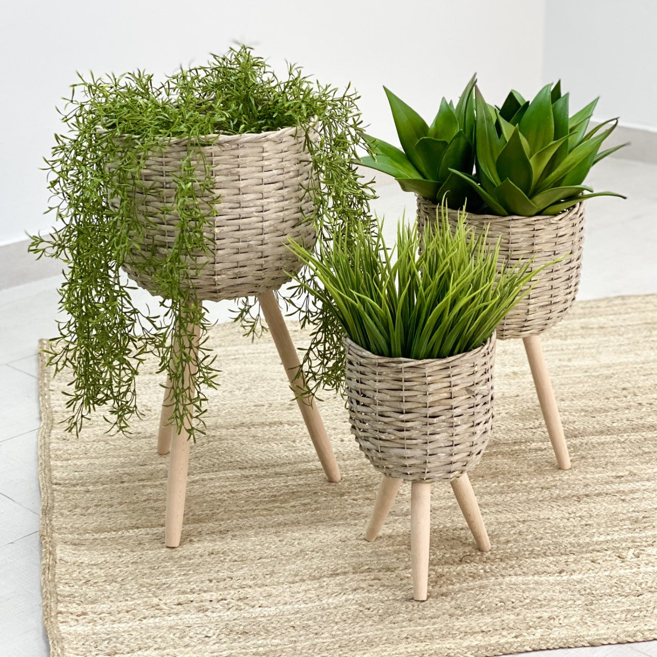Round Woven Planter Set