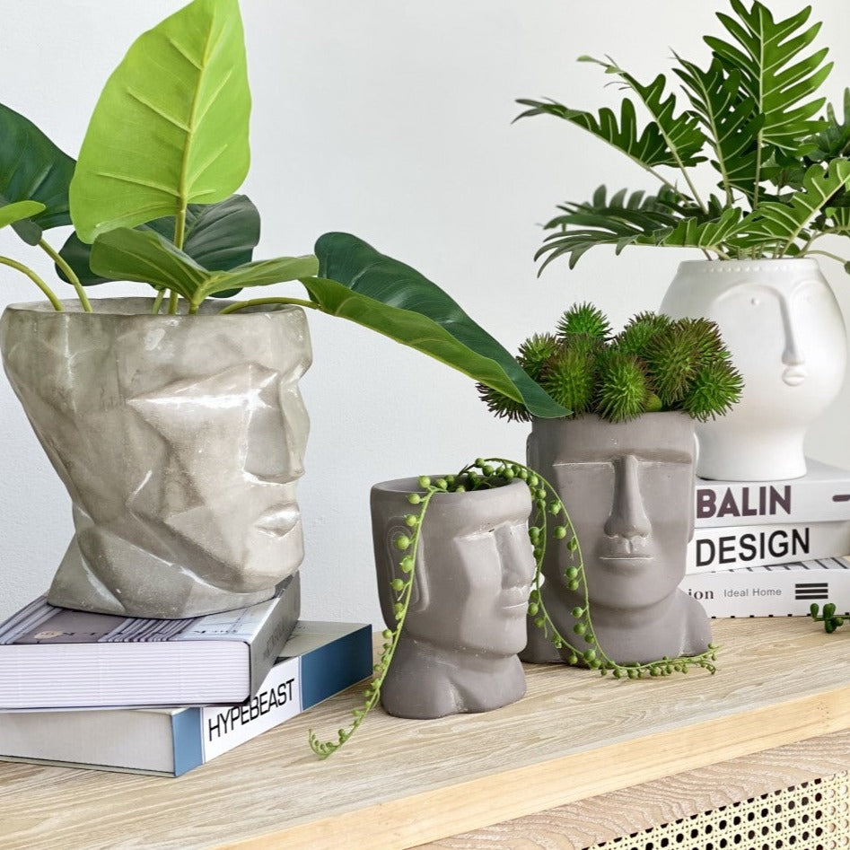 Easter Island Head Cement Small Pot