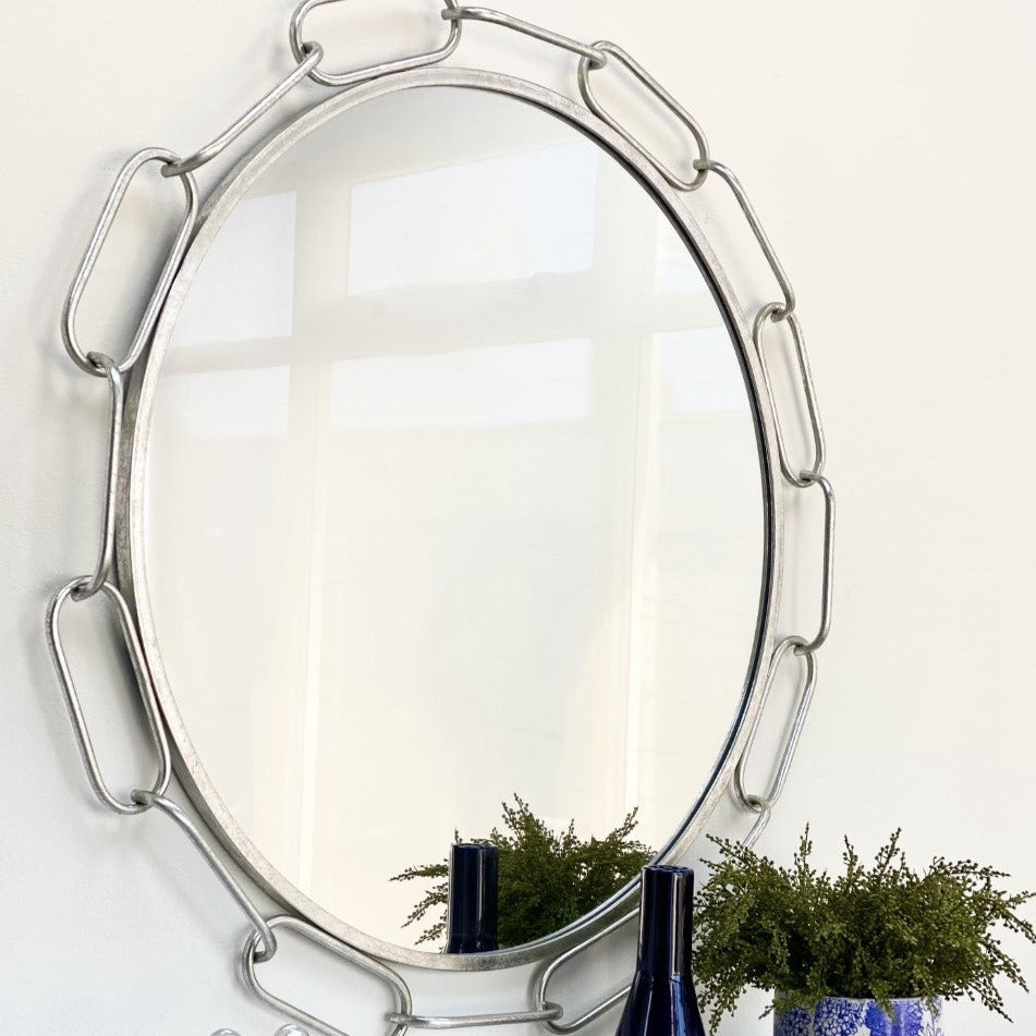 Luxe Round Silver Chain Link Wall Mirror